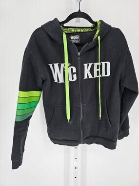 Wicked Broadway Musical Mens Sz M Full Zip Up Hoodie Black Bright Green
